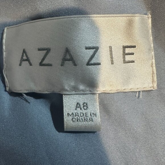 Azazie Long Pleated Blue Dress Size 8 Sleeveless Polyester - Picture 5 of 10